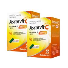 Kit 2 AscorVit C 1000mg Vitamina C e Zinco 30 Caps Maxinutri