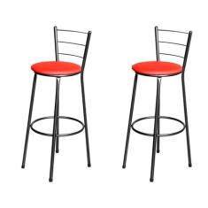 Jogo 2 Banqueta Alta Para Cozinha Epoxi Craqueada Assento Estofado - L