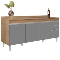 Balcão Gabinete 180Cm Com Tampo Dallas Castanho/Cinza