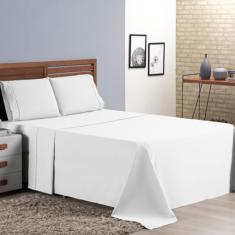 Jogo de Cama Casal Queen Percal 400 Fios Ponto Palito 04 Peças, Antiácaro, Não faz bolinha Toque Extra Macio (branco)