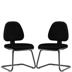 Kit 02 Cadeiras Para Escritório Sky L02 Fixa Crepe Preto - Lyam Decor