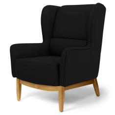 Poltrona Decorativa Para Sala de Estar Milena D02 Base de Madeira Corano Preto C-05 - Lyam Decor