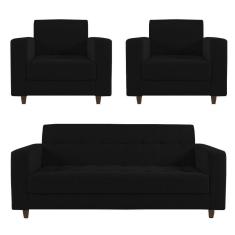 Kit 01 Sofá 3 Lugares E 02 Poltronas Arezzo Linho Pés Chanfrado Tabaco - D`rossi Cor A79 Preto