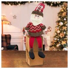 Boneco De Natal Papai Noel Sentado Perna Mole Em Tecido 56cm