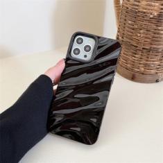 Capa de telefone luxuosa com padrão ondulado de seda 3D para iPhone 14 13 12 11 Pro Max X XR XS Max 7 8 14 Plus Capa brilhante de cor sólida, preta, para iPhone X