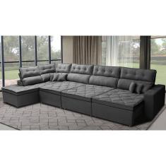 Sofá De Canto 4,80x2,36m Retrátil E Reclinável Com Molas Cama Inbox Platinum Esquerdo Suede Cinza