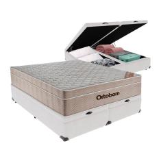Cama + Box Airtech Colchão Ortobom Queen Com Baú Bege Springpocket Cor:branco