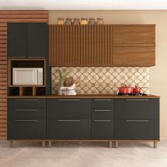 Cozinha Completa Munique 10 Portas 6 Gavetas Ripado Freijo/Cinza - Indekes