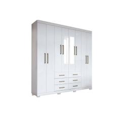 Guarda Roupa 8 Portas e 6 Gavetas c/ Espelho e Pés Liverpool Branco - Santos Andirá