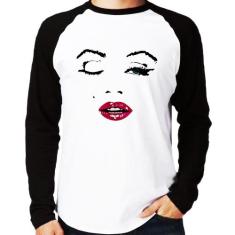 Camiseta Raglan Cílios Boca Olhos Piscando Manga Longa - Foca na Moda,