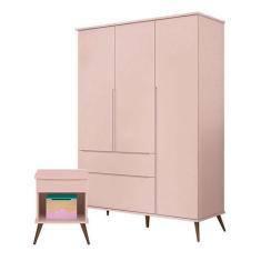 Mesa de Apoio e Guarda Roupa Infantil Alice Rosa Acetinado - Phoenix B