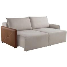 Sofá Retrátil Urban 3 Lugares Linho Bege E Couro Caramelo 2 M