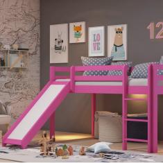 Cama Alta Kids com Escorregador em Madeira Maciça/MDF