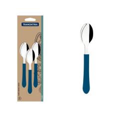Conjunto de colheres de chá tramontina leme com lâminas em aço inox E cabos de polipropileno azul oceano 3 peças