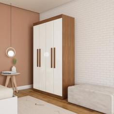 Guarda-Roupa Solteiro Flórida 4 PT Imbuia e Off White - Mobly