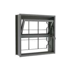 Janela Basculante Em Aço Com Grade Quadriculada 40x40 R120 Tradição - Cinza