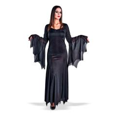 Fantasia Bruxa Mortícia Adulto Família Addams Feiticeira Vestido Longo Morgana Cosplay Halloween Festa de Terror Noite Z