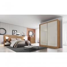 Guarda Roupa Solteiro Virtus Plus 2 Portas de Correr 3 Gavetas MDF cumaru-fendi Móveis Novo Horizonte