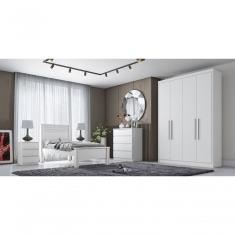 Guarda Roupa Solteiro Moderni Plus 4 Portas de Bater 3 Gavetas 100% MDF branco Móveis Novo Horizonte