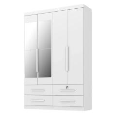 Guarda Roupa Solteiro Maximus Plus 4 Portas 4 Gavetas MDP com Espelho Branco