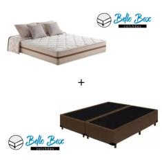 Cama Box Casal Bipartido Tecido Sintético Marrom com Colchão Pillow Angel - Bello Box - Molas Ensacadas 62x138x188