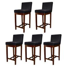 Kit 5 Banquetas Média Lisboa Madeira Capuccino Suede Preto CCS