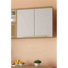 Armário Aéreo de Cozinha 80cm 2 Portas New Porto 100% Mdf Freijó/Off White
