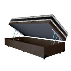 Cama Base Box Baú Solteiro Super Confort Suede Marrom + Colchão Solteiro Super Confort D33 24x88x188