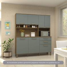 Cozinha Compacta 7 Portas E 2 Gavetas Com Tampo Luciane Móveis Carvalho Cinza Supremo
