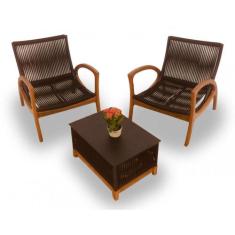 Conjunto de Poltronas Madeira Cumaru - 2 Poltronas + 1 Mesa Centro - A