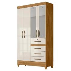 Guarda Roupa Solteiro Com Espelho 4 Portas 4 Gavetas Cabral M07 Freijó-off White - Mpozenato