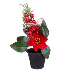 Enfeite de Natal Vaso de Flor 21cm Cazza Vermelha