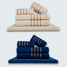 Jogo De Toalhas 10 Ps Coleo Montreal 100% Algodo Bege+azul - Toalhas B