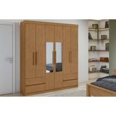 Guarda Roupa Solteiro 6 Portas (2 c/ Espelho) e 4 GavetasZeus Amêndoa 