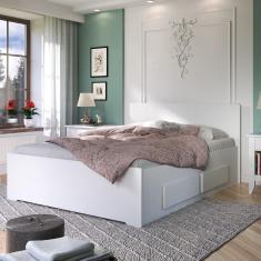 Cama Reta De Casal Com 4 Gavetas Ilan 1254 Branca