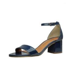 Sandália Salto Baixo Grosso Luiza Sobreira Verniz Azul Marinho-Feminino