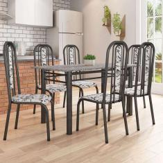 Conjunto De Mesa Com 6 Cadeiras Granada Preto E Branco Floral