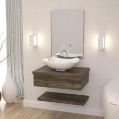 Bancada para Banheiro com Cuba Abaulada L42 Prateleira e Espelheira 60