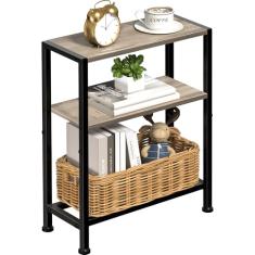 Mesa lateral estreita para espaços pequenos, mesa de canto pequena de 2 camadas com suporte de prateleira, mesa de cabeceira fina, mesa de sofá de lanche skinny na sala de estar, quarto, escritório,