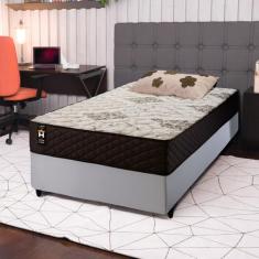 Conjunto Cama Box c/ Molas Ensacadas Allura Marrom Solteiro 88x188x58