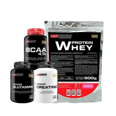 Whey Protein 500g + Creatina 100g +  Glutamina 100g + BCAA 4.5g 100g - BodyBuilders-Unissex