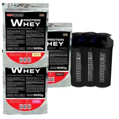 KIT 3x Whey Protein 500g - BAU + 3x Coqueteleira - BodyBuilders-Unissex