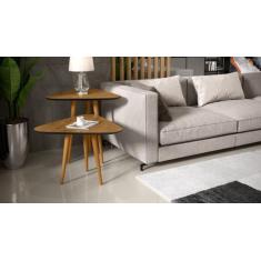 Kit Sala 2 Mesas Lateral e Apoio 3 Pontas Estilo Retro Pés Palito cor 