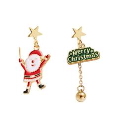 Brincos de pingente de enfeite assimétrico de Natal para mulheres, meninas, banhado a ouro, hipoalergênico, corrente de borla de feliz Natal, pingentes fofos, brincos pendentes de gota, delicados,