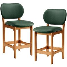 Kit 02 Banquetas Baixa Bar Cozinha E Sala De Jantar Fixa Betta L02 Imbuia Facto Verde Musgo