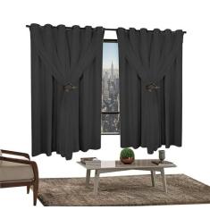 Cortina Corta Luz 2,00m X 1,60m 100% Blackout Com Voil Preto Para Sala