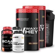 Kit 2x Whey Protein Waxy Whey Pote 900g + 2x BCAA 100g Tangerina + 2x 