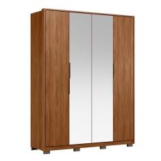 Guarda Roupa Casal Attore 4 Portas Nogueira Com 2 Espelhos E Pés - Demartêz Nogueira