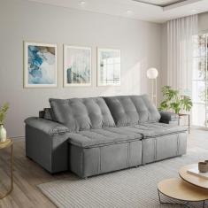 Sofá Cama Palmeira 3 Lugares Retrátil Reclinável 2,20m Veludo com Molas CabeCasa MadeiraMadeira Cinza