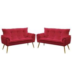Kit 2 Poltronas Namoradeiras Decorativas Opala Suede Vermelho Aradecor